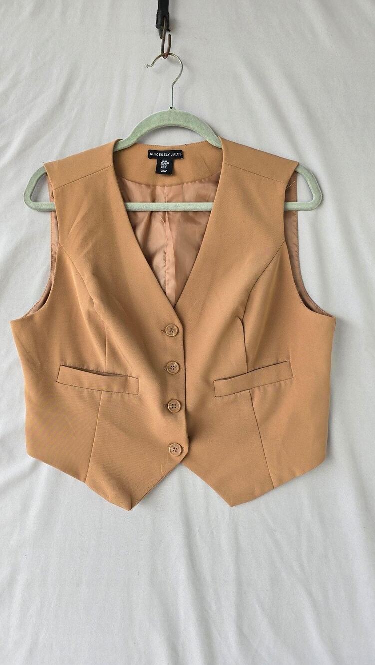 Sincerely Jules Suit Vest Womens XL Beige 4 Button Lined Workwear Office